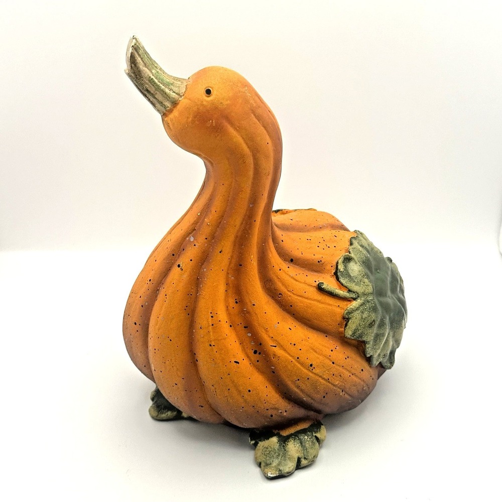 Pumpkin Gourd Duck Figurine Orange Green Fall Autumn Harvest Decor 9"
